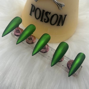 Sour Apple-Matte Green Chrome Nails- Green Luxury Gel Press On Nails/Green Mirror Gel Nails/Witchy Nails/Gothic Green Nails