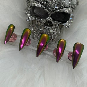 Chameleon~Glossy Multicolored Rainbow Chrome Ombré  Nails - Luxury Gel Press On Nails/Alternative Nails/Witchy Nails/Gothic Nails
