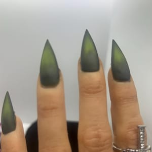 Hex Elixir- Matte Green and Black Creature Gel Nails Ombré Effect/Witchy Nails/Goth Nails/Vampire Goth Nails/Green Goth Nails