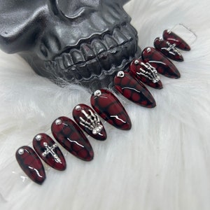 Goregeous-Red & Black Goth Luxury Gel Press On Nails/Black Goth Nails/Witchy Nails/Alternative Nails/Gothic Nails/Vampire Goth Nails
