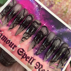 Tethered Goth Nails-Gothic Black and Milk Nails/Goth Nails/Witchy Nails/Black Nails/Vampire Nails/Drag Nails/Snake Nails/Horror Nails