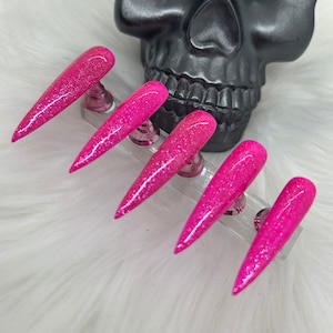 Electric Pink Glitter Nails- Hot Pink Glitter Luxury Gel Press On Nails/Glitter Nails/Goth Nails/Pink Glitter Nails/Pink Nails