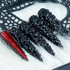Masquerade- Black Bling Red Bottom Nails-Black Bling Luxury Gel Press On Nails/Goth Nails/Witchy Nails/Goth Nails/Black Rhinestone Nails