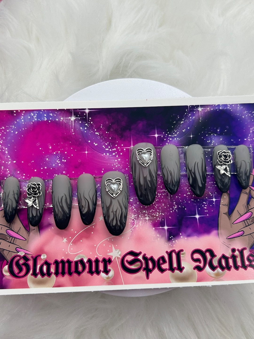 Grey Decay Grey & Black Marble Gothic Nails/goth Nails/witchy Nails/alt Nails/black Nails