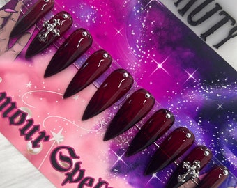 NEW*Dirty Wine- Vampire Goth Wine Red and Black Luxury Gel Press On Nails/Goth Nails/Witchy Nails/Alt Nails/Drag Nails/Wine Goth Nails