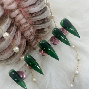 Cauldron-Glossy Dark Green Jelly Gel Nails- Luxury Gel Press On Nails/Neon Green Nails/Witchy Nails/Green Goth Nails/Vamp Gel Nails