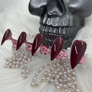 Vamp Vengeance- Blood Red Vampire Goth Nails- Wine Red Burgundy Gothic Glossy Luxury Gel Press On Nails/Vampire Red Nails/Drag Nails