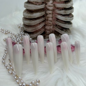 Bone-Milk Bath Goth Vampire Nails- Milky White Glossy Luxury Gel Press On Nails/Vampire Nails/White Jelly Nails/Milk Nails/White Gel Nails