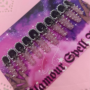 Pink Punk- Pink Gothic Metal Luxury Gel Press On Nail Kit/Pink Goth Nails/Pink Alt Junk Nails/Pink and Black Punk Nails/Goth Junk Nails