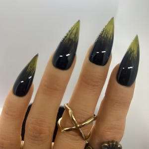 Absinthe Drip -Glossy Jelly Green and Black Gothic Gel Nails/Witchy Nails/Goth Nails/Vampire Goth Nails/Green Goth Nails