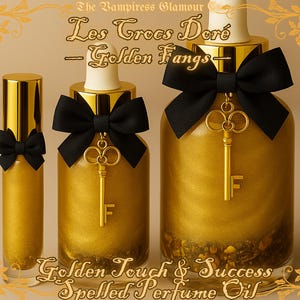 Les Crocs Doré|Golden Fangs Perfume Oil|Spelled Crystal Infused Botanical Perfume Oil| Spell Oil for Abundance, Midas’ Touch, & Luxury