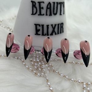 Noire Classique-Goth Vampire Black French Manicure Nails -Black French Tip Gothic Luxury Gel Press On Nails/Black French Tip Nails/Goth Nail