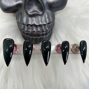Blackest Green- Glossy Dark Green Glitter & Black  Ombré Gel Nails- Luxury Gel Press On Nails/ Green Nails/Witchy Nails/Goth Nails