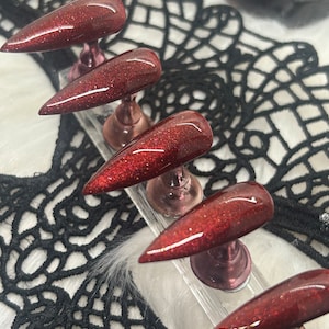 Candied Apple- Red Cat Eye Glitter Nails- Reds Glossy Luxury Gel Press On Nails/Glitter Nails/Red Nails/Red Gel Nails/Cat Eye Gel Nails