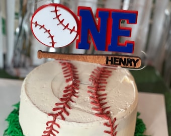 Baseball Cake Topper, First birthday, rookie year, personalized, custom, name, bat, first pitch, birthday, baseball party, smash cake, decor