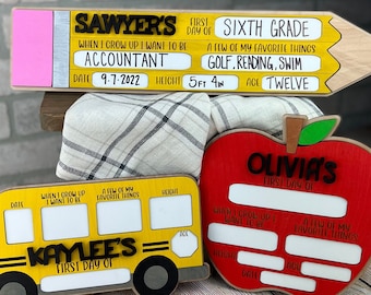 Back to school sign, custom, personalized, multiple kid, white board, dry erase, photo prop, first day of school, Apple, bus, pencil
