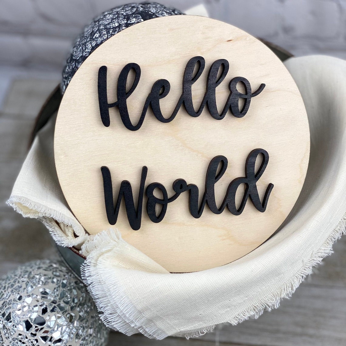 Hello World Sign Baby Round Newborn photo prop Baby Name Etsy