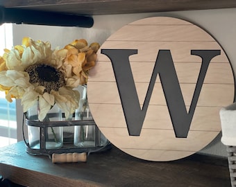 Custom Family Letter Sign: Round Wood Monogram, Farmhouse Decor