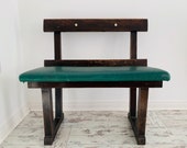 20th Century Small Oak Railway Waiting Room Bench With Green Padding Hallway Bench Seater