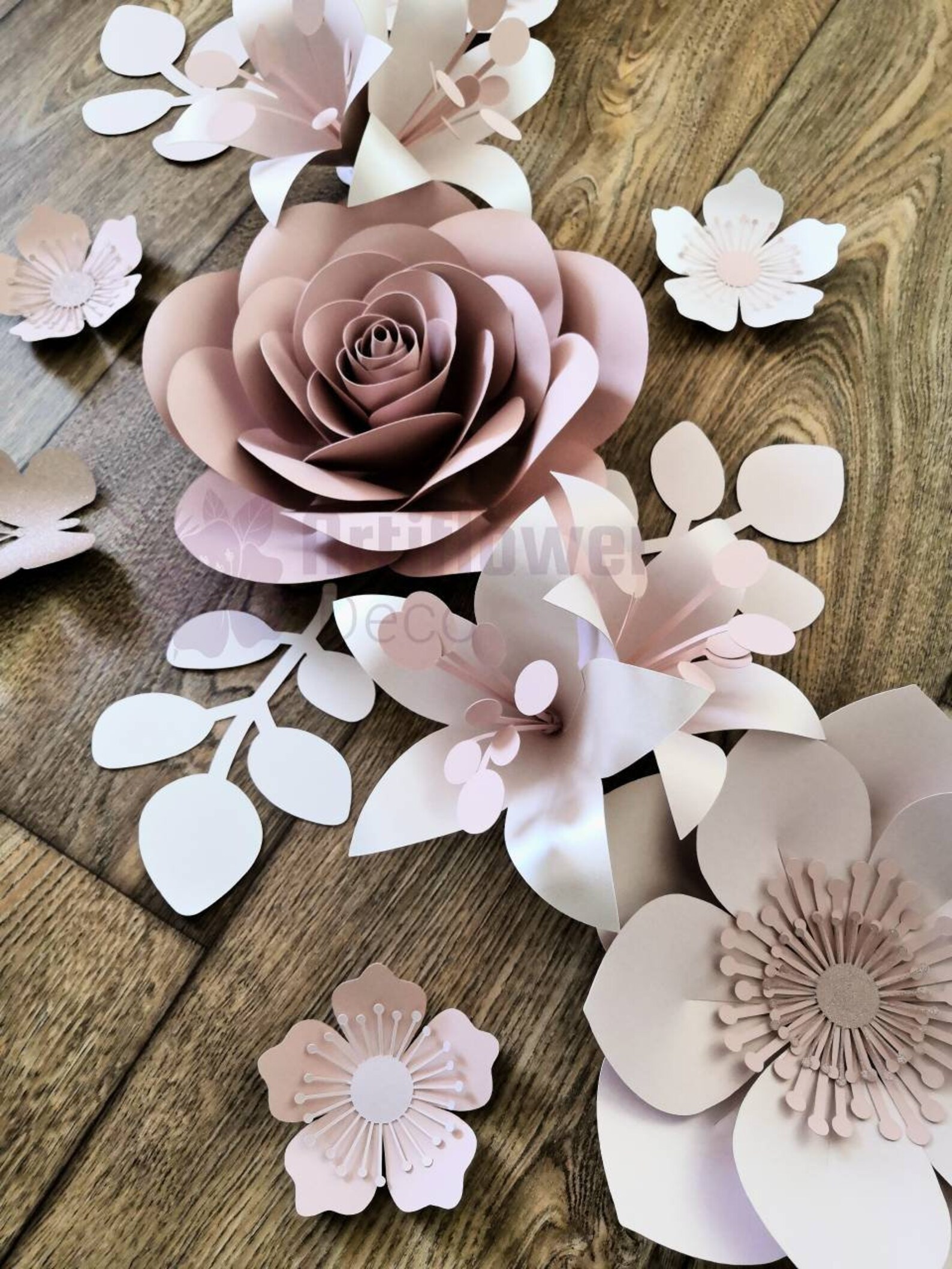 Rose Gold Personalised 3D Paper Flower Wall Decor for