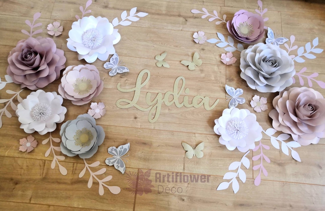 Rose Gold Paper Flower Wall Decor With Name Etsy UK