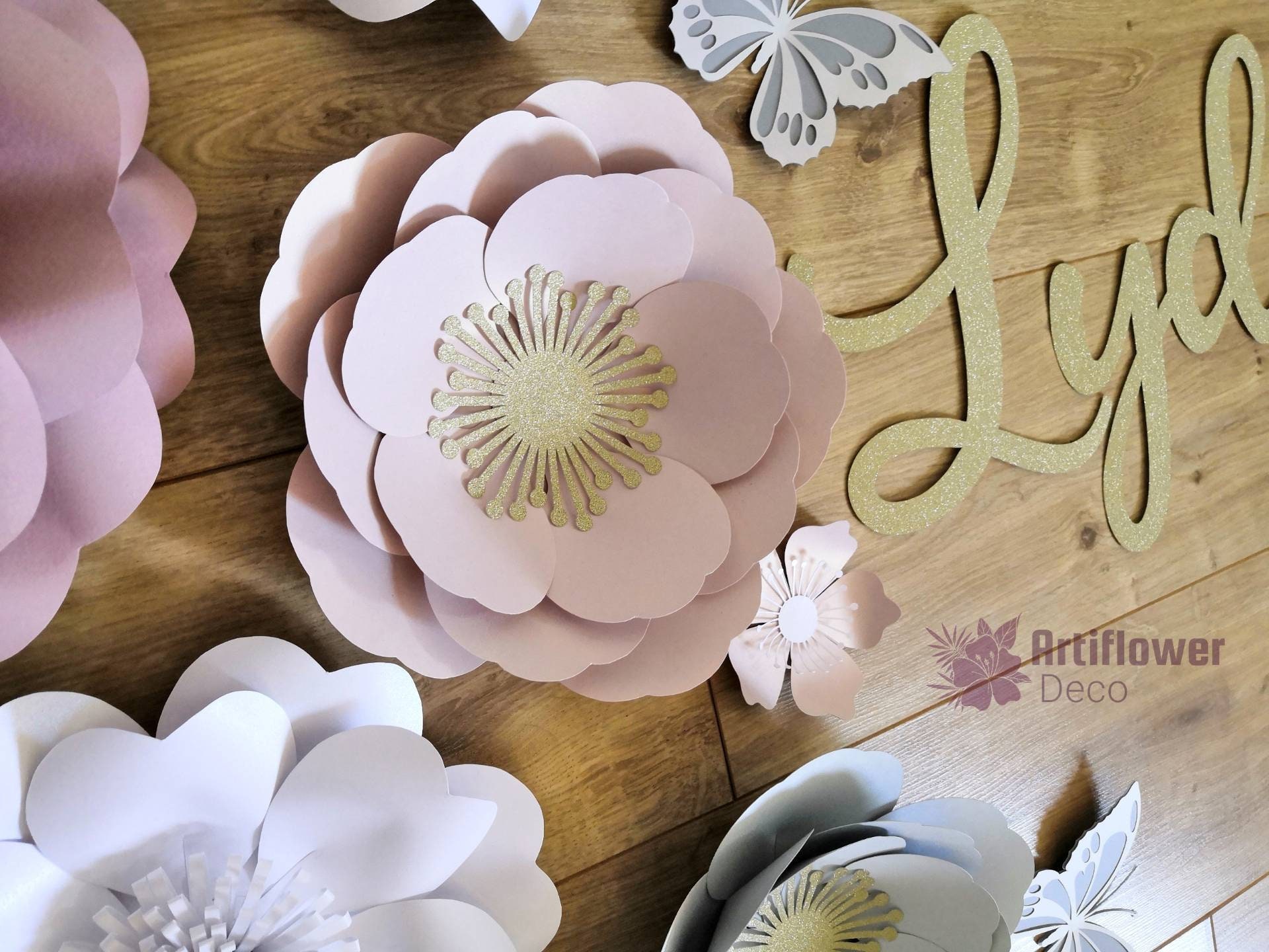 Rose Gold Paper Flower Wall Decor With Name Etsy UK