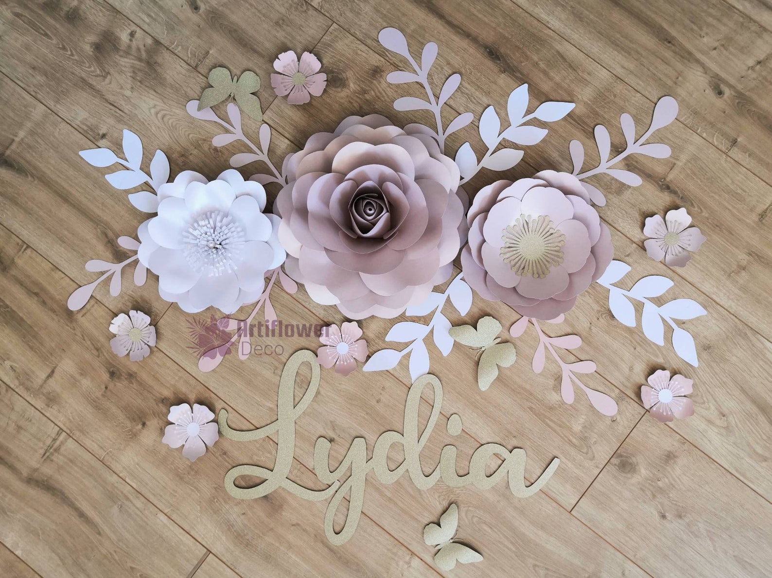 Rose Gold Paper Flower Wall Decor With Name Etsy UK
