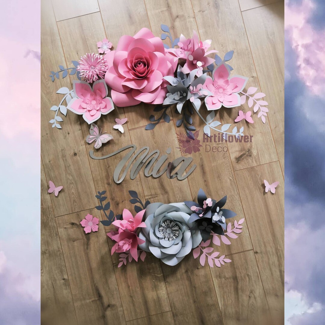 Paper Flower Wall Art With Name Personalised With Name Sign Etsy UK