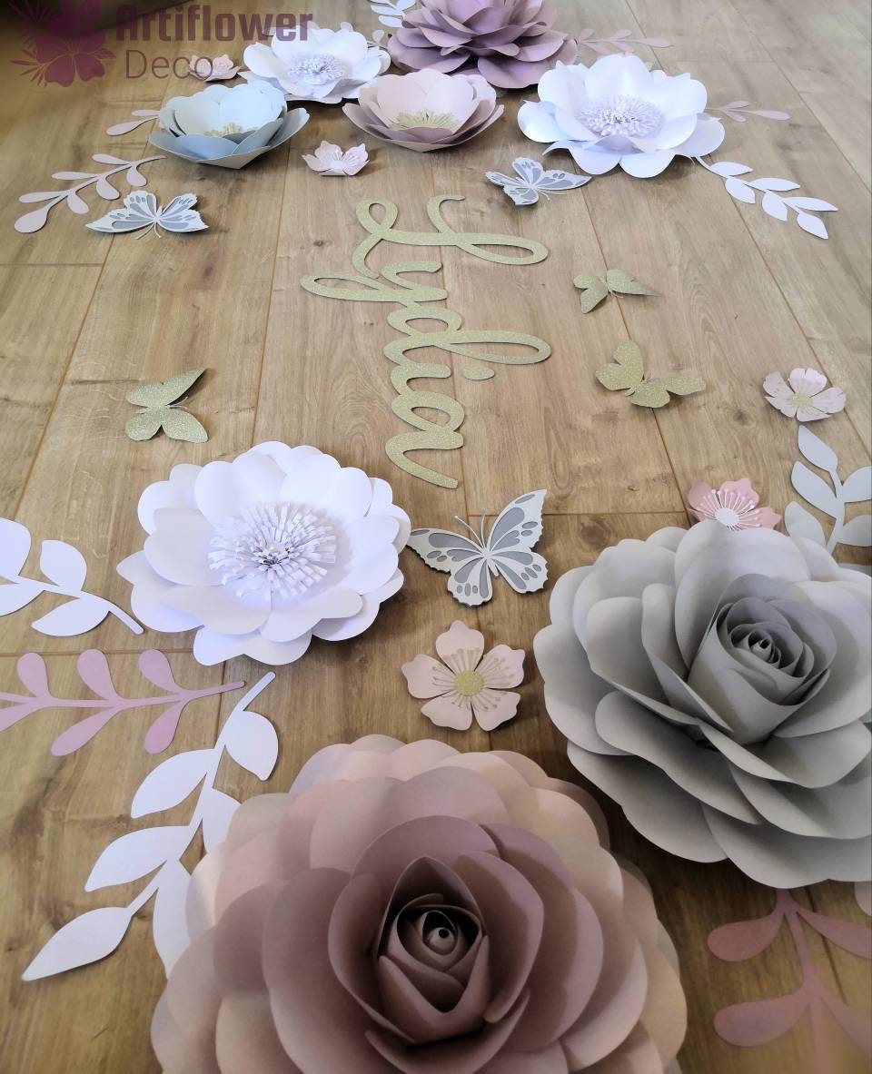 Rose Gold Paper Flower Wall Decor With Name Etsy UK