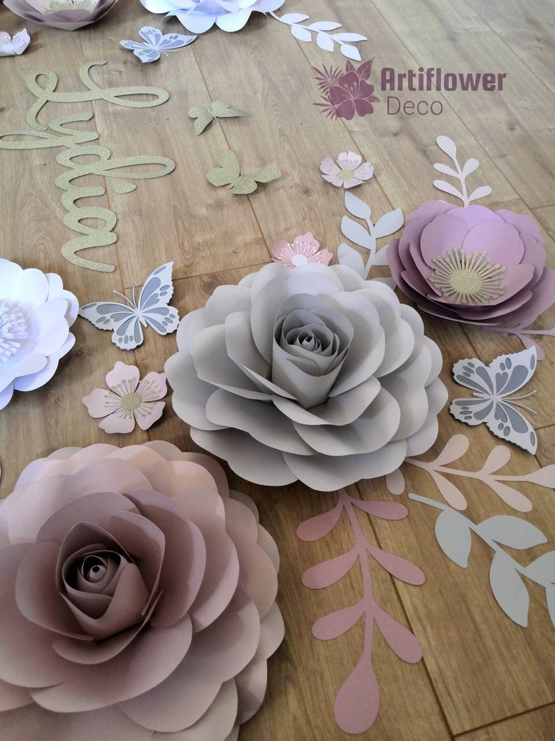 Rose Gold Paper Flower Wall Decor With Name Etsy UK