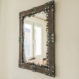 Steampunk Mirror/Antique Mirror with metal parts/Bathroom Mirror/Rustic Wall Mirror/steampunk mirrors for wall/Industriespiegel/