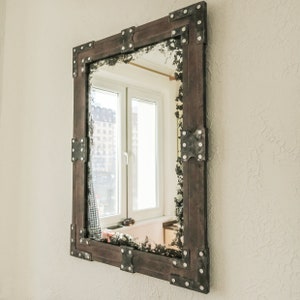 Steampunk Mirror/Antique Mirror with metal parts/Bathroom Mirror/Rustic Wall Mirror/steampunk mirrors for wall/Industriespiegel/