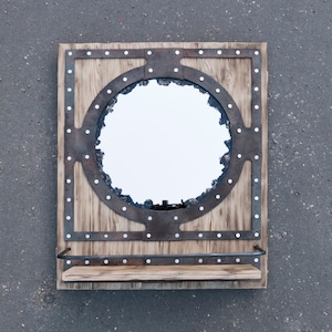 Exclusive Steampunk Mirror/Steampunk Mirror with Shelf/Small Wall Mirror/Antique Mirror With Metal Parts/Steampunk Decor/Modern Mirror/