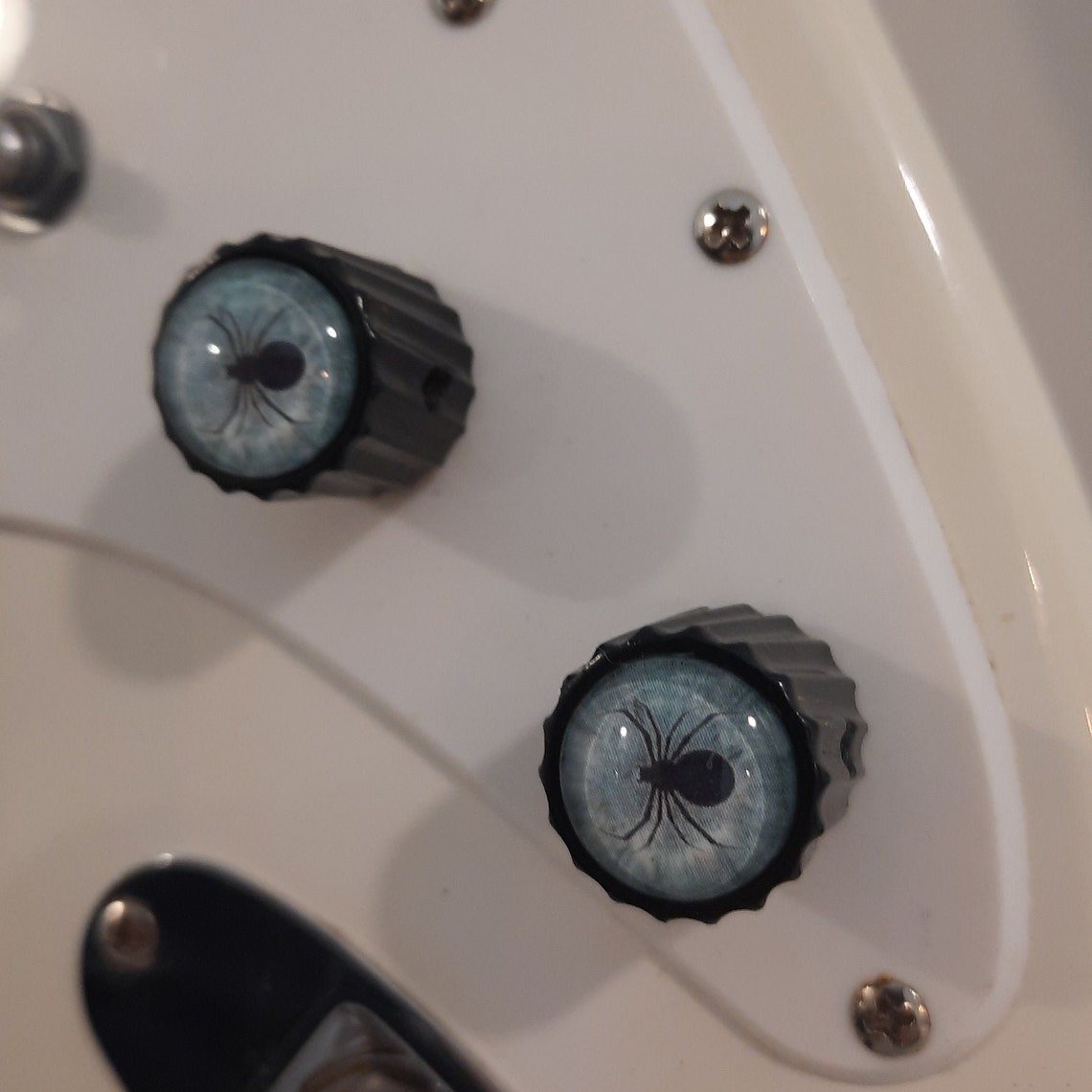 Black Powder Coated Steel Guitar Knob With Glass Insert pair Etsy