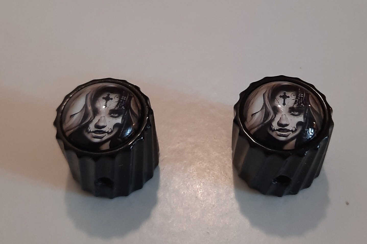 Black Powder Coated Steel Guitar Knob with Glass Insert pair Etsy