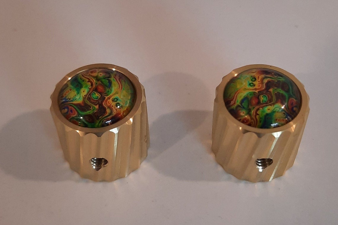 Brass Guitar Knob with Glass Insert pair Etsy