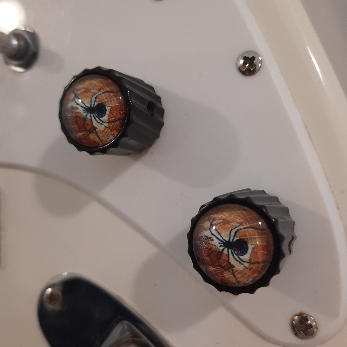 Black Powder Coated Steel Guitar Knob with Glass Insert pair Etsy