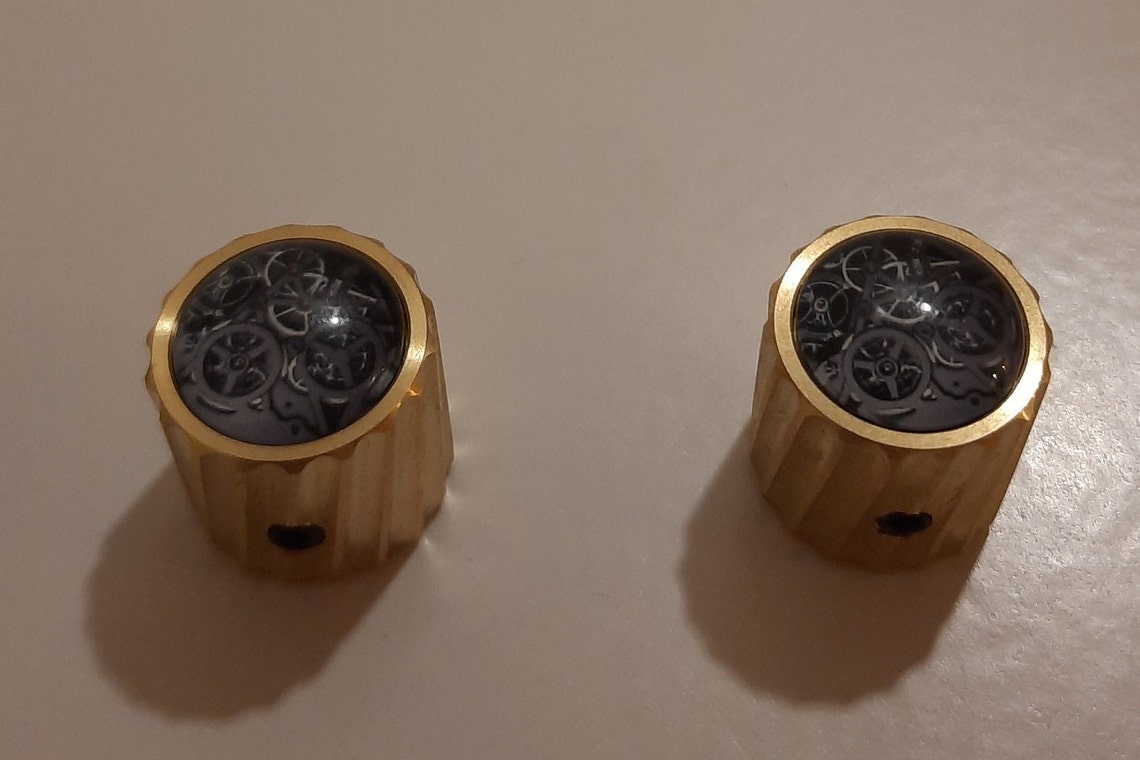 Brass Guitar Knob with Glass Insert pair Etsy