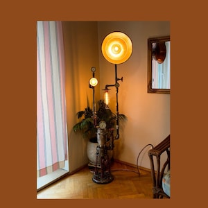 Steampunk standing lamp | industrial edison lights lamp | handmade and upcycled by propelło