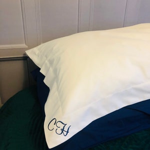Monogrammed Personalised Embroidered Pillowcase, Crisp white 100% cotton Oxford pillowcase, a choice of thread colours 1,2 or 3 initials