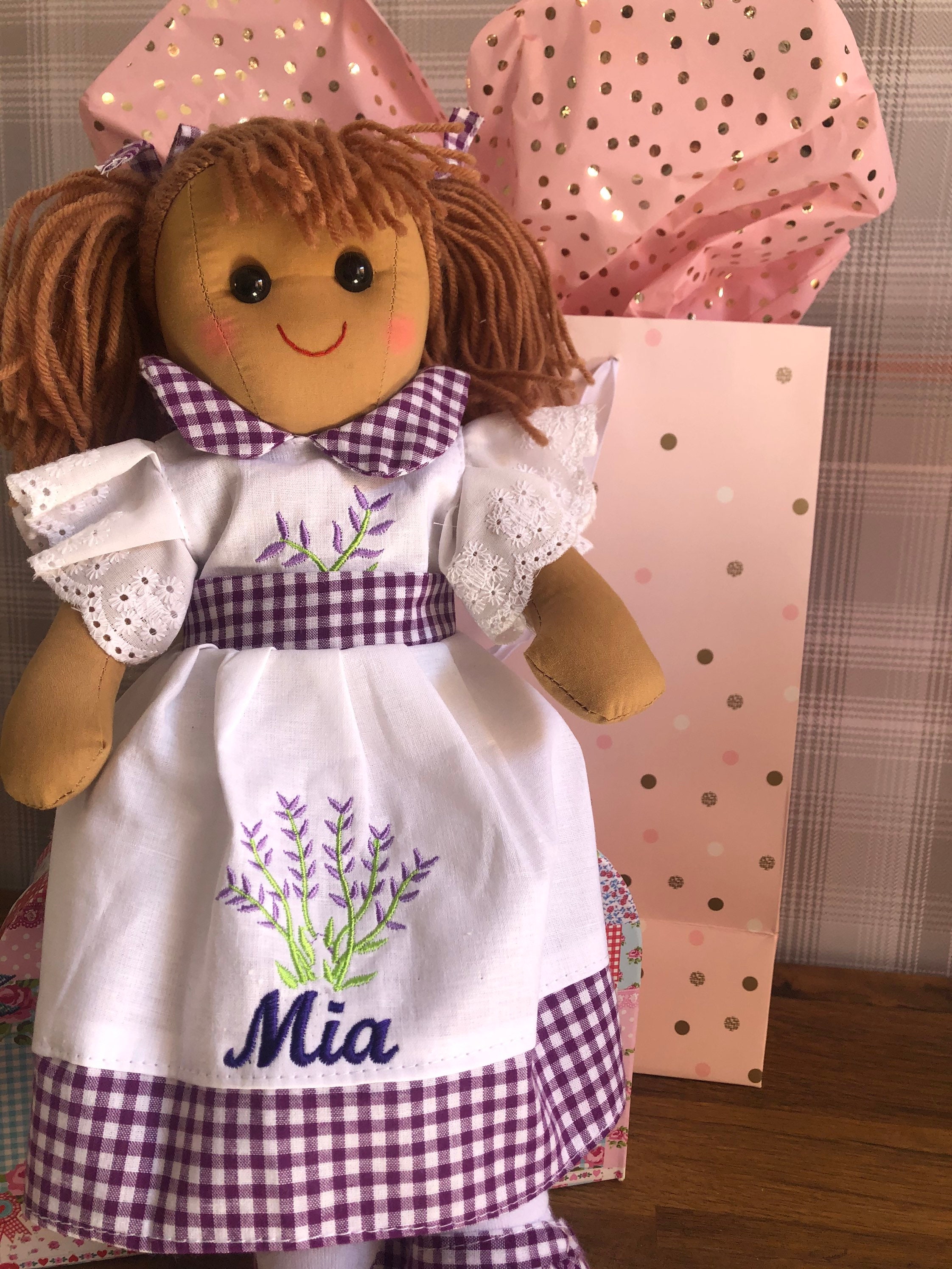 Personalised Embroidered Rag Doll in a Lavender Gingham Dress - Etsy