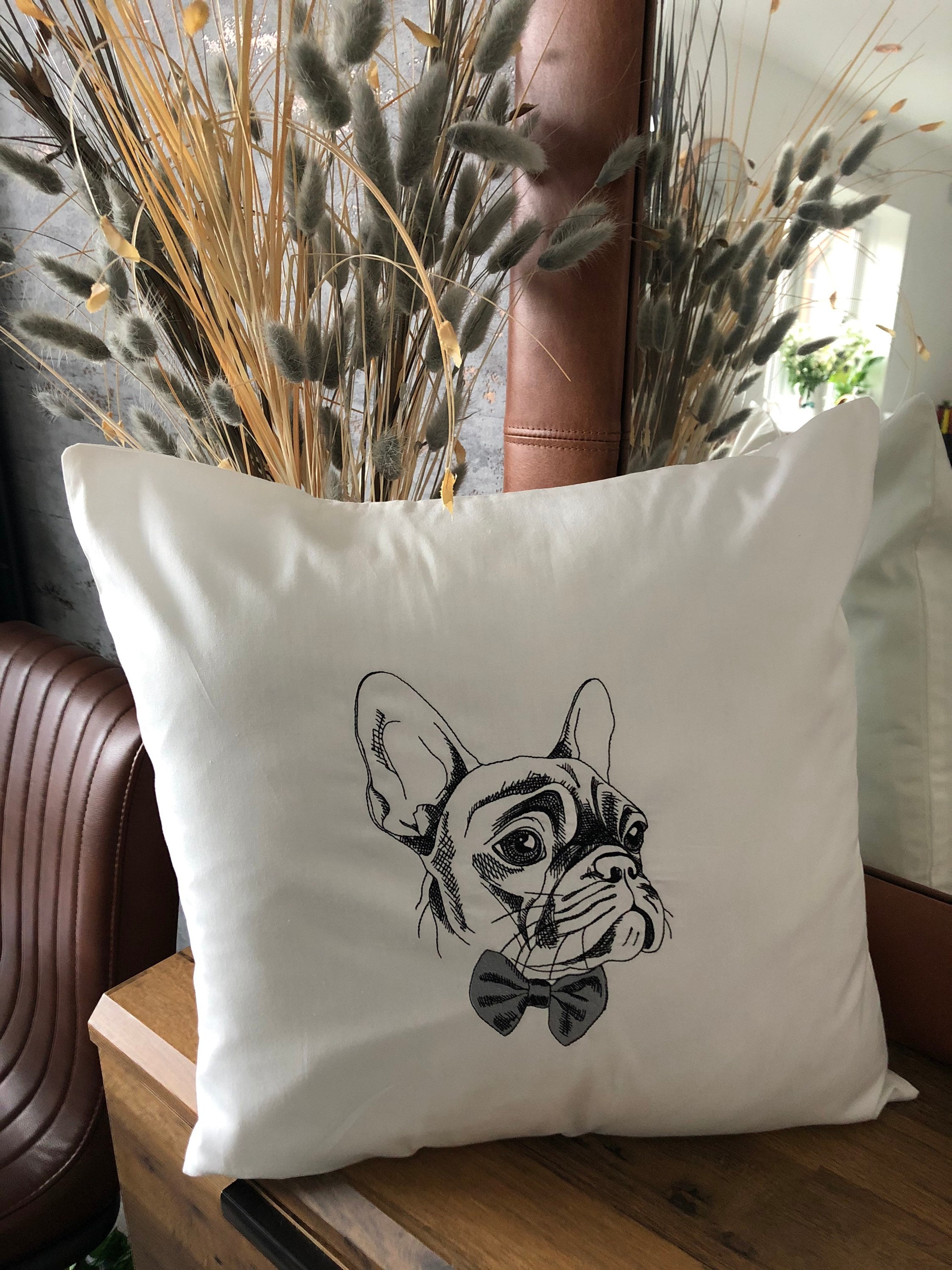 Embroidered French Bulldog Cushion Cover Frenchie. Cute French Bulldog Etsy