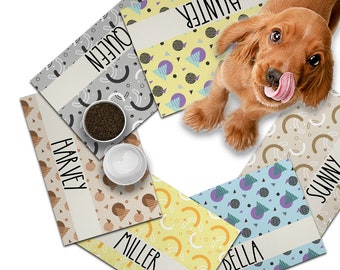 Personalized Dog / Cat Food Mat, Boho Design, Colors Available, Machine Washable Pet Bowl Mat Placemat Feeding Mat Custom Pet Gift PM63