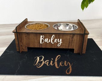 BUNDLE DEAL for Raised Pet Stand Pet Mat Comes With Bowls Multiple Sizes Pet Feeder Elevated Dog Cat Bowl Stand Personalized  Feeder FS01