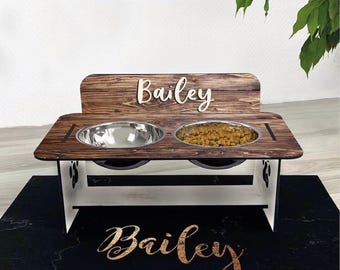 Raised Pet Bowl Stand Comes With Bowls Multiple Sizes Pet Feeder Elevated Dog Cat Bowl Stand Personalized  Cat Dog Feeder FS02