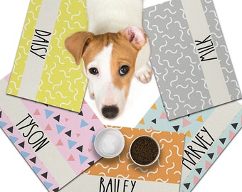 Personalized Dog / Cat Food Mat, Boho Design, Colors Available, Machine Washable Pet Bowl Mat Placemat Feeding Mat Custom Pet Gift PM65