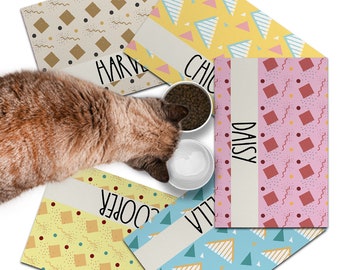 Personalized Dog / Cat Food Mat, Boho Design, Colors Available, Machine Washable Pet Bowl Mat Placemat Feeding Mat Custom Pet Gift PM64