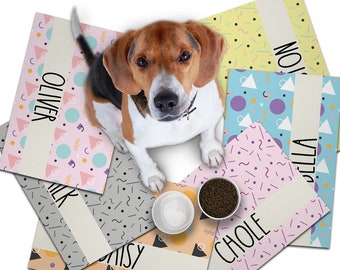 Personalized Dog / Cat Food Mat, Boho Design, Colors Available, Machine Washable Pet Bowl Mat Placemat Feeding Mat Custom Pet Gift PM68