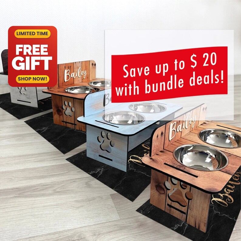 BUNDLE DEAL for Raised Pet Bowl Stand Pet Mat Comes With Bowls Etsy