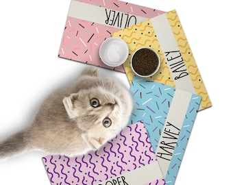 Personalized Dog / Cat Food Mat, Boho Design, Colors Available, Machine Washable Pet Bowl Mat Placemat Feeding Mat Custom Pet Gift PM66